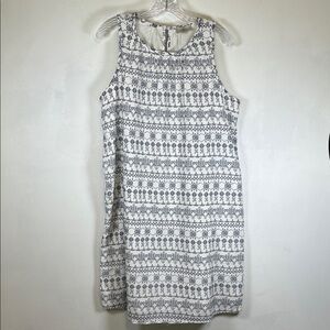 Loft Outlet Elegant White and Navy Patterned Sleeveless Sun Dress Sz L